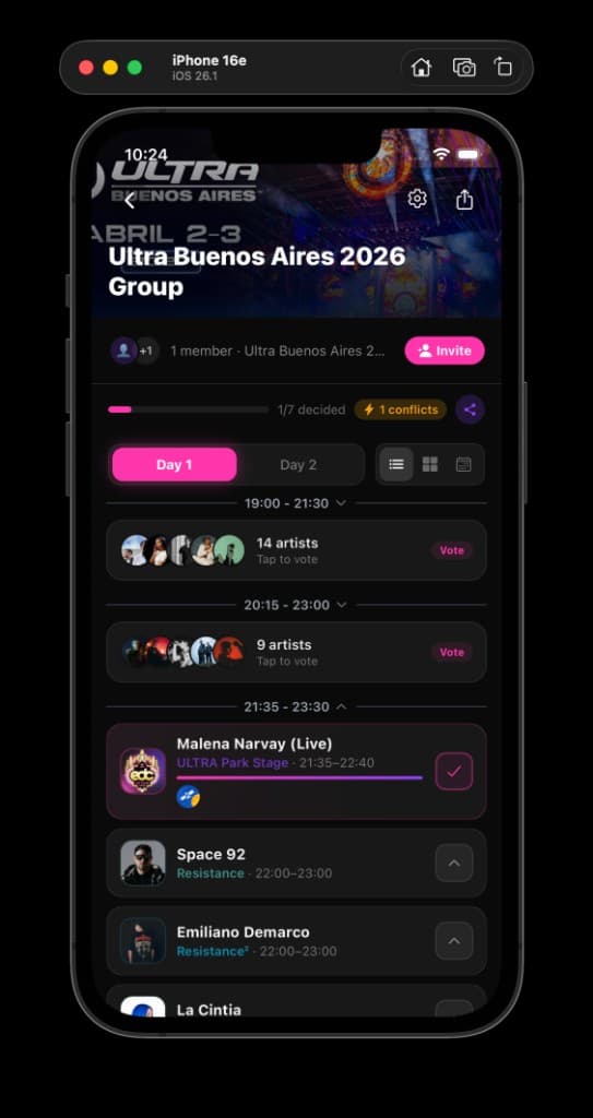 Group schedule list view