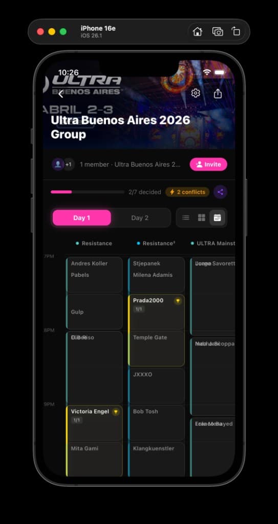 Group timetable grid view